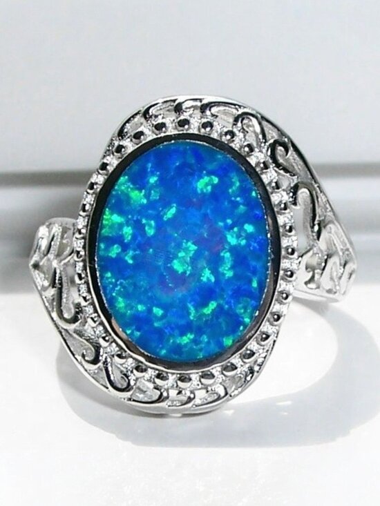 Jewelry - 925 STERLING SILVER Lab Created Blue Fire Opal Ring
